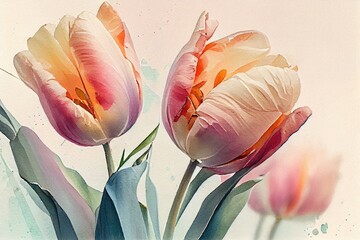 watercolor pink tulips, AI art