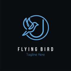 Initial U Letter and Flying Blue Bird Restaurant, Cafe, Digital, Technology Business Logo Idea Template