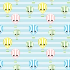 Fototapete Heißluftballon Cute adorable air balloons characters- seamless pattern