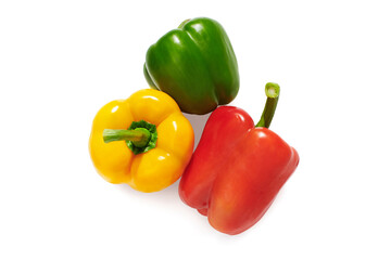 Obraz na płótnie Canvas Yellow, red, green pepper on white background