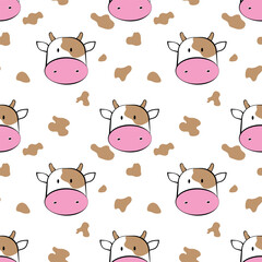 Obraz premium Cute adorable cow character - seamless pattern