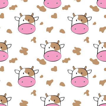 Cute adorable cow character - seamless pattern