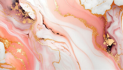 Luxury pink marble liquid texture with gold splashes