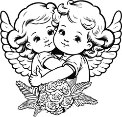 two cute babies hugging with roses