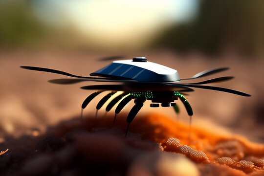 insectos robot, androides y futuristas. im&aacute;genes en primer plano y macro de hormigas, avispas, abejas modificadas, concepto de mundo futurista.