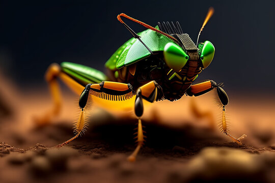 insectos robot, androides y futuristas. im&aacute;genes en primer plano y macro de hormigas, avispas, abejas modificadas, concepto de mundo futurista.