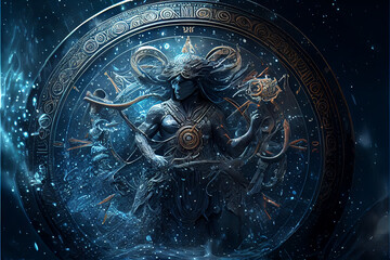 Water-Bearer horoscope sign. Aquarius zodiac sign in horoscope astrological background. High quality ai generated illustration