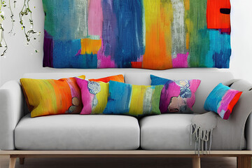 colorful pillows on a sofa created with Generative AI technology