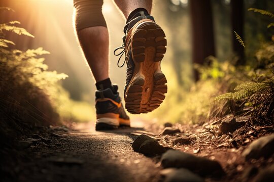 Person exercising outdoors such as running or hiking showing a commitment to physical activity, concept of Healthy Living and Outdoor Enthusiasm, created with Generative AI technology
