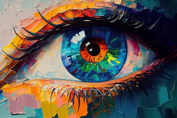 abstract eye closeup & colorful palette knife on canvas. Watercolor style. AI Generated