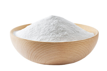sodium bicarbonate in a wooden plate isolated on white background.