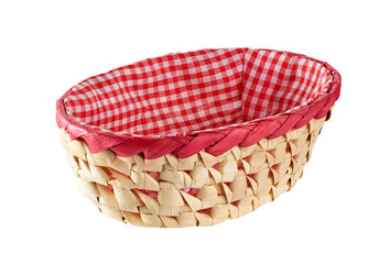 Empty bread basket isolated on white background. bread wicker basket isolated.
