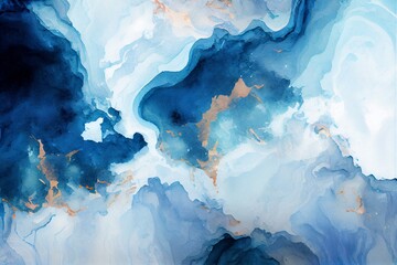 Beautiful blue marble background, watercolor style, AI Generated