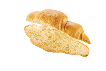 Open and empty fresh croissant isolated on a white background.
