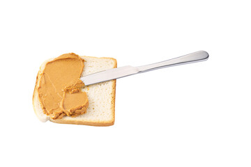 Toast bread with peanut butter isolated on white background.