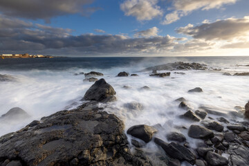 Magic sunrise at Punta de Silva with waves hitting the rocks.
