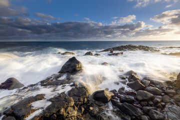 Magic sunrise at Punta de Silva with waves hitting the rocks.