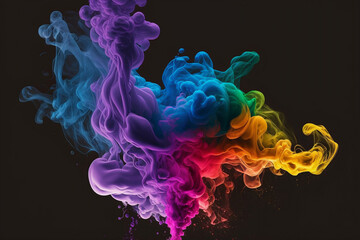 Obraz premium Colorful smoke on black background, Happy Holi, AI