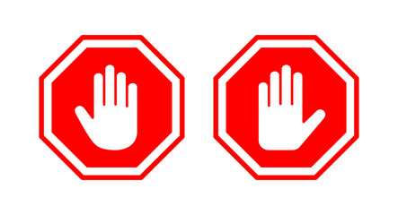 Stop icon vector illustration. stop road sign. hand stop sign and symbol. Do not enter stop red sign with hand