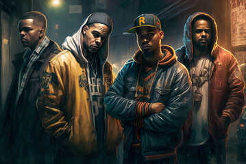 Street gang members or rappers AI generative - obrazy, fototapety, plakaty