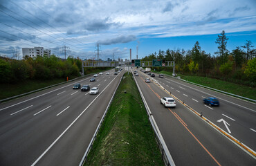 Fototapeta premium driving on highway, driving into zurich switzerland