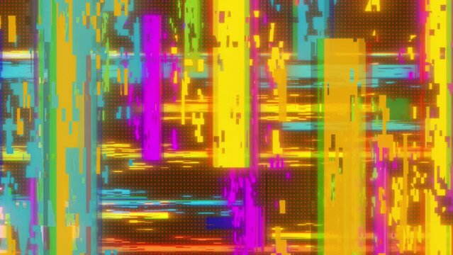 Dynamic geometric glitchy composition with rectangles and lines in cyberpunk style. 
