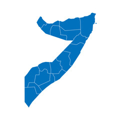 Somalia political map of administrative divisions - federal states. Solid blue blank vector map with white borders.