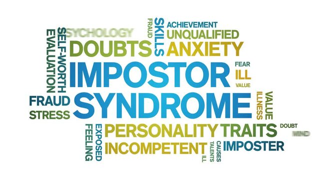 impostor syndrome animated tag word cloud;text design animation kinetic typography seamless loop.