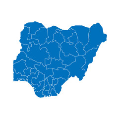 Nigeria political map of administrative divisions - states and federal capital territory. Solid blue blank vector map with white borders.