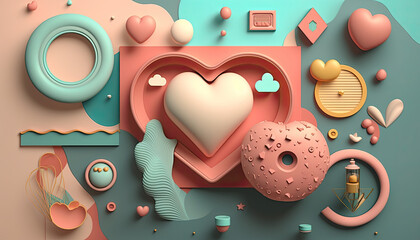 Heart shape decorated with cute ornaments related valentines theme, background, backdrop, wallpaper, desktop, in pastel color