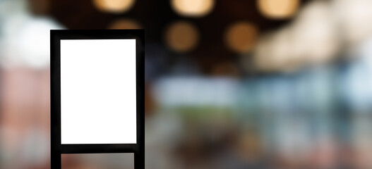 Stand Mock up Menu frame tent card blurred background design key visual layout.