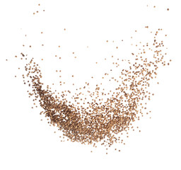 Coriander seed fly explosion, brown coriander seed float explode, abstract cloud fly. Dried...