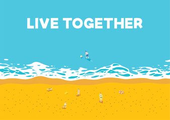 素材_背景_海_波打ち際_横_家族_live together