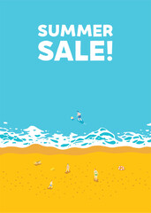 素材_背景_海_波打ち際_縦_家族_summer sale