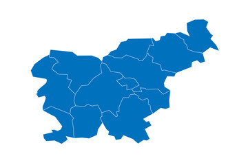 Slovenia political map of administrative divisions - statistical regions. Solid blue blank vector map with white borders.