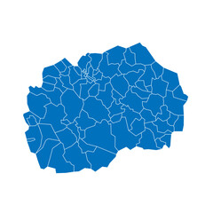 North Macedonia political map of administrative divisions - municipalities. Solid blue blank vector map with white borders.
