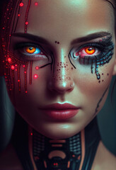  a woman with cybernetic enhancements, cyberpunk style, Generative AI