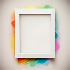 Clean frame blank for mockup on white background with color elements. Flat Lay style