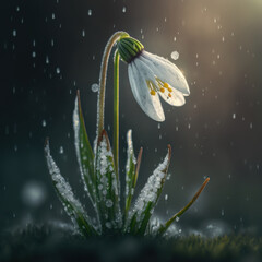 Obraz na płótnie Canvas snow-drop flower in the snow, Generative AI