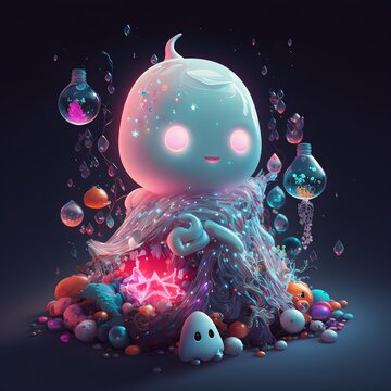 Cute Monster With Bubble On Background Black