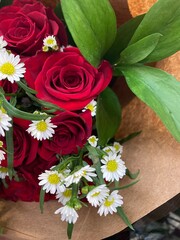 close-up bouquet of red roses