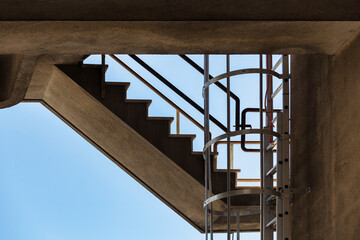staircases at a raw concrete building