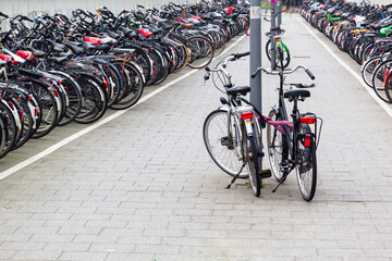parking lot with bicycles in a Dutch city