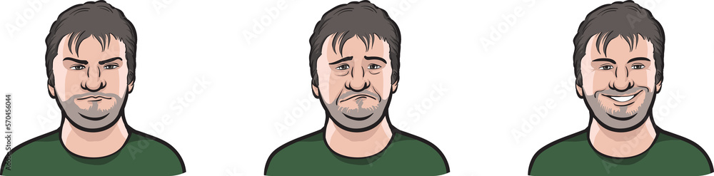 Poster big guy face three expressions isolated user profile avatar heads - png image with transparent backg