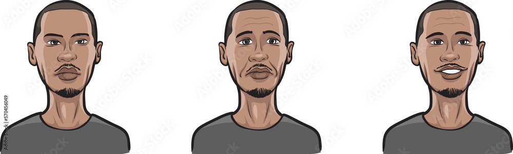 Poster black guy face three expressions isolated user profile avatar heads - png image with transparent bac