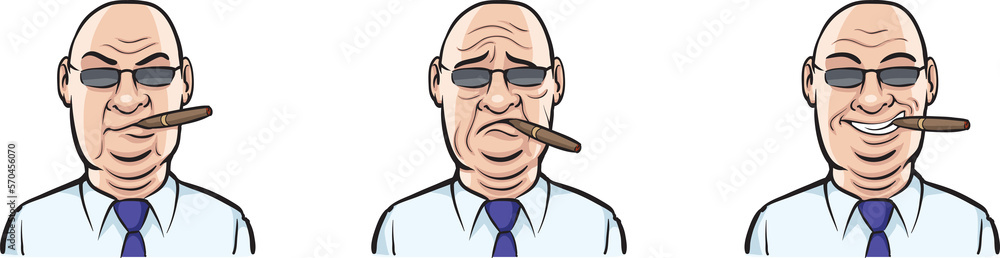 Poster boss face three expressions isolated user profile avatar heads - png image with transparent backgrou