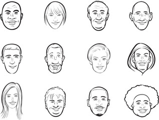 diverse people whiteboard drawing of isolated user profile avatar heads isolated user profile avatar heads - PNG image with transparent background