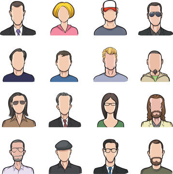 anonymous faces set isolated user profile avatar heads - PNG image with transparent background
