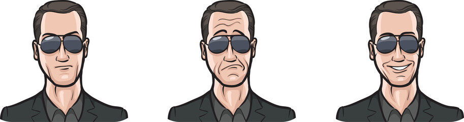 tough man face three expressions isolated user profile avatar heads - PNG image with transparent background