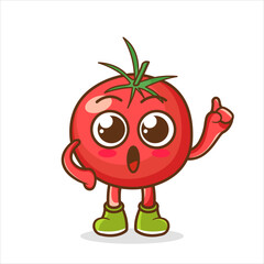 Cartoon Illustration of a Happy Tomato Pointing Up With Finger